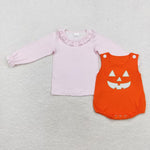 LR1703 baby girl  clothes embroidered smiley girl halloween romper  set