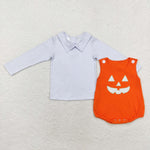 LR1704 baby boy clothes embroidered smiley boy halloween romper  set