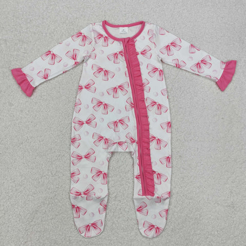 LR1770   baby girl clothes pink bow girl winter romper