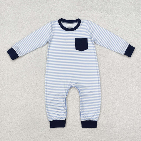 LR1805 baby boy clothes blue stripes  boy winter romper