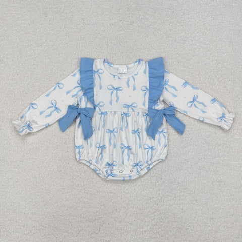 LR2043  baby girl clothes blue bows toddler girl winter bubble