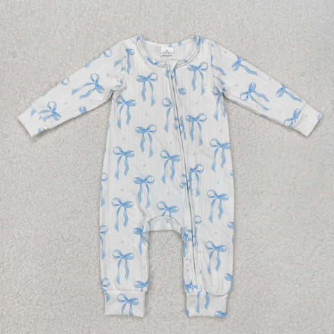 LR2070 baby girl clothes cable knit blue bows toddler girl winter romper