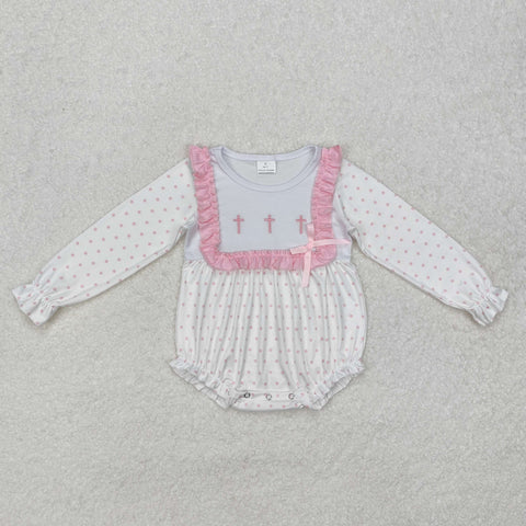 LR2136  baby girl clothes embroidery cross easter girl winter romper