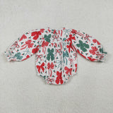 LR2217  baby girl clothes embroidery smocked bows toddler girl christmas winter romper