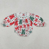 LR2217  baby girl clothes embroidery smocked bows toddler girl christmas winter romper