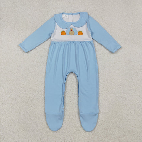 LR2562   baby boy clothes embroidery turkey boy thanksgiving winter romper