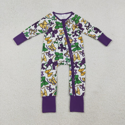 LR2678 baby girl clothes bow girl mardi gras  romper