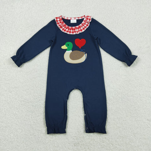 LR2720  baby girl clothes embroidery mallard love girl valentine winter romper