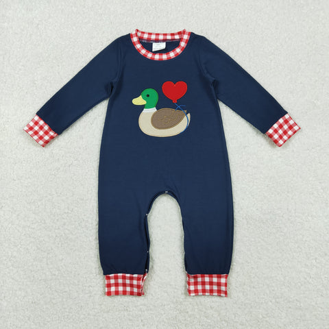 LR2721   baby boy clothes embroidery mallard love boy valentine winter romper
