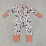 LR3078   baby girl clothes bows print toddler girl fall romper