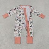 LR3078   baby girl clothes bows print toddler girl fall romper