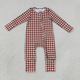 LR3113  baby boy clothes gingham print toddler boy winter romper