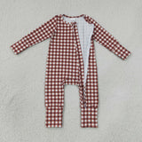 LR3113  baby boy clothes gingham print toddler boy winter romper