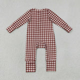 LR3113  baby boy clothes gingham print toddler boy winter romper