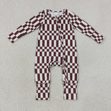 LR3114  baby boy clothes gingham print toddler boy winter romper