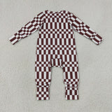LR3114  baby boy clothes gingham print toddler boy winter romper