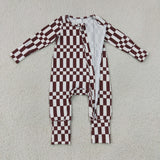 LR3114  baby boy clothes gingham print toddler boy winter romper