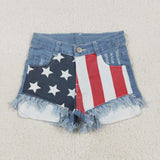 Star And Stripe Denim Baby Girls 4th Of July Shorts