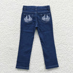 Kids girls blue denim embroidery jeans