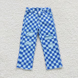 Kids girl blue checker long pants