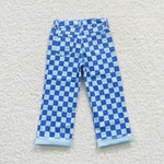 Kids girl blue checker long pants