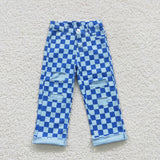 Kids girl blue checker long pants