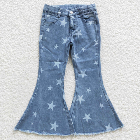 Stars blue denim kids girl flare jeans