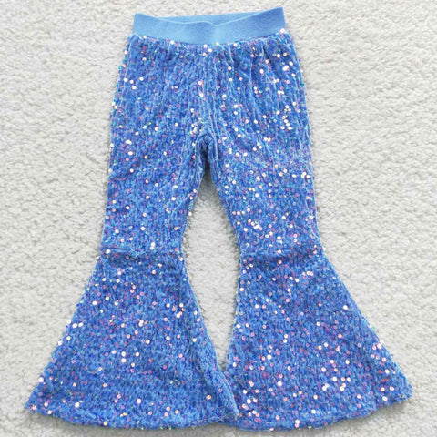 Kids girl blue glitter sequined with cotton lining flare pants