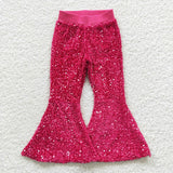 RTS toddler clothes matching clothing solid color print girl sequins bell bottom pant-2025.11.4