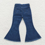 Girl blue denim geometric flare pants