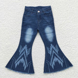 Girl blue denim geometric flare pants