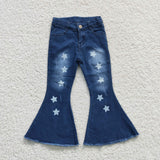 White stars girls blue denim flare jeans