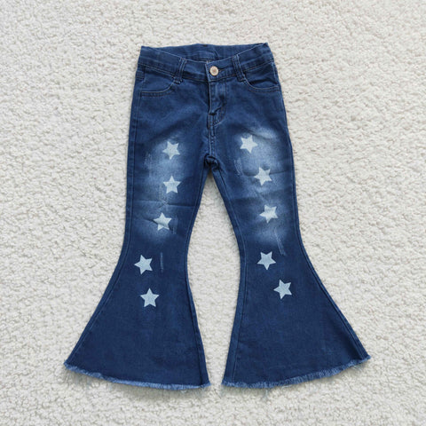 White stars girls blue denim flare jeans