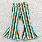 Child girl green stripes denim pants