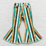 Child girl green stripes denim pants