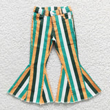 Child girl green stripes denim pants