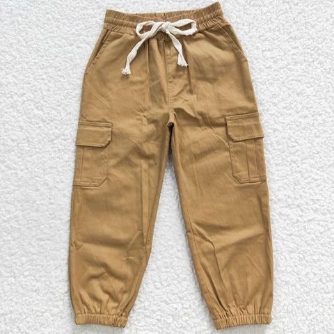 Kids khaki multi pockets loose long cargo pants