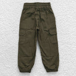 Children green wide leg pockets cargo pants