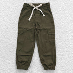 Children green wide leg pockets cargo pants