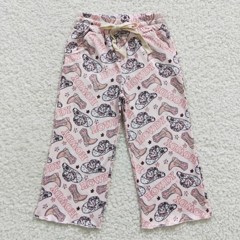 Howdy western cowgirl boots kids pink loose long pants