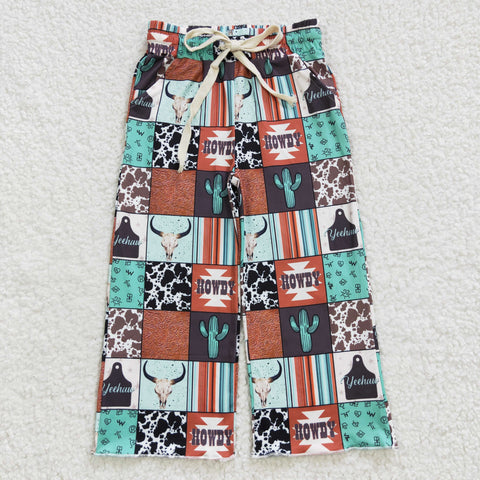 Howdy cow print patchwork pattern kids long western pants