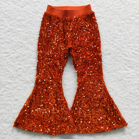 Child Girls Red Orange Sequins Flare Pants