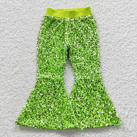 Kids girls green flare sequined pants