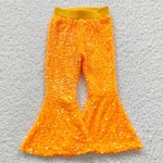 Child girls orange cotton lining flare sequined pants