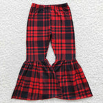 Toddler kids red plaid bell bottom pants