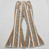 Adult girl striped denim flare jeans