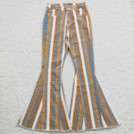 Adult girl striped denim flare jeans