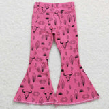 Western cow print girls pink flare jeans
