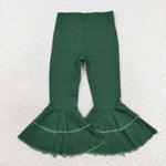 Girl green denim double bell bottom pants