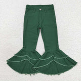 Girl green denim double bell bottom pants